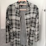 EXPRESS soft Plaid Tailored Knit Blazer Long Open Front Sweater Black White Photo 2