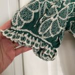 Solitaire Embroidered Floral Bohemian Puff Sleeve Green Cropped Blouse Size XL Photo 2