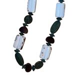 Wood & Beach Shell Long Blue & Brown Women’s Vintage statement Necklace Black Photo 8