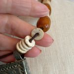 Handmade Vintage authentic African tribal necklace with metal center amber colored beads Photo 5