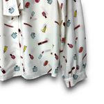 The Moon NEW Collection Makeup Print Tie Neck Blouse Top White Lightweight XL Photo 3