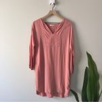 Madewell  Pink Long Sleeve Shift Dress Knee Length Solid Preppy Crepe Photo 3