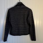 Loft  100% Merino Wool Charcoal Knit Black Trim Cropped Blazer Cardigan Small Photo 4