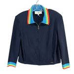 St. John Sport Santana Knit Sweater Jacket M Blue Striped Collar Full Zip Luxury Photo 2