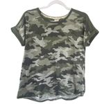 Lucky Brand  Womens Casual Top Green Camo Short Sleeve Scoop Neck Stretch S Photo 0
