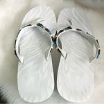 VINTAGE Y2K Beaded Cabo White Platform Chunky Thong Sandals M (7/8) Size undefined Photo 4