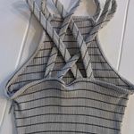 May pink Bodycon Dress – Gray Blue with Black Stripes, Size Small – Strappy Back & Front Slit Photo 5