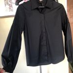 Donna Karan  BLACK LABEL Poplin black blouse Puff Sleeves M Photo 9