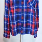 Como vintage  Navy and Red Plaid Button Down Shirt Size Large Preppy Plaid Shirt Photo 3