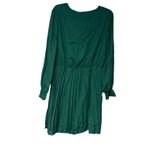 NWT Women's Lg Wrap V Neck Short Dress Pleated Tie Waist Long Puff Sleeve Green Photo 7