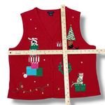Westbound Vintage  Embroidered Pets Christmas V Neck Sweater Vest Red Large Photo 9