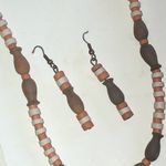 MAKU Brown and Cream Pottery Beaded Boho Necklace and Earring Set Photo 4