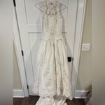 Embroidered Forever Yours White Satin Bridal Gown W/ Veil & Ring Pillow s10 Size 10 Photo 3