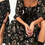 Free People  Witchy Oasis Printed Midi Dress Black Floral Small Bohemian Prairie Photo 0