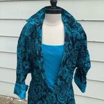 Vintage 90s Paisley Jersey tank shirt overlay dress teal black LARGE? Blue Photo 2