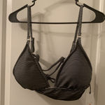 Shade & Shore Women's Pinstriped Swim Top Back Tie Black White Size XL 16-18 Photo 0