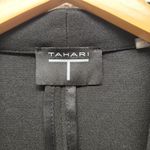T Tahari  Open Front Black Blazer Large Rouched Sleeves Collarless Workwear EUC Photo 3