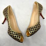 Christian Louboutin Treil 70 Crepe Metallic Gold Peep Toe Low Kitten Heels 35.5 Photo 3