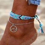 2pc Vsco Woven Rope& Silver Anklet Blue Photo 0