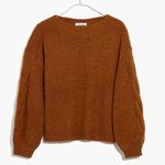 Madewell  Cable-Sleeve Boatneck Boxy Cropped Wool Sweater in Saddle Brown Size XS Photo 3