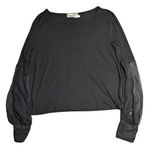 Newport News Vtg 1990s  Black Sheer Gathered Sleeve Round Neck Pullover Top 2X Photo 0
