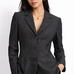 EXPRESS Women Tailored 3/4 Button Blazer Jacket Gray Stretch Lined Office Chic Photo 0