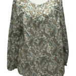 Talbots Paisley Floral Long Sleeves Cotton Top Plus SZ 2X Scoop Neck Long Sleeve Photo 0