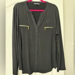 INC International Concepts Black Blouse with Gold Zipper Pockets Size XXL Photo 4
