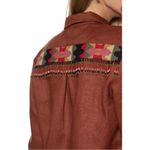 Farm Rio NWT Brown Beaded Fringe Oversized Button-Down Aztec Embroidered Shirt S Photo 2