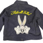 Looney Tunes Vintage Women's Medium "That's All Folks" Black Bomber Jean Jacket Photo 3