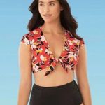 Beach Betty Swim Top Medium NWT Retro Floral Padded Cap Sleeve by Miracle Brands Red Photo 3