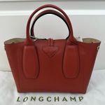 Longchamp Roseau Small Box Leather Bag Double Handle Crossbody Strap MAHOGANY Photo 3