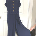 Nina Leonard NWT  Navy Blue Jersey Button Front Wide Leg Jumpsuit 1X Casual Party Photo 0