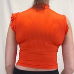 ZARA Women's Bright Orange Ribbed T Tee Shirt S SM Small Lettuce Edge Mock Neck Photo 1