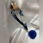 Handmade  Blue and White Butterfly Wristlet Keychain with Blue Pompom Photo 4