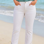 Soft Surroundings  White Crop Pants Lace Hem Denim Jeans‎ Sz 10P Petite Coastal Photo 0