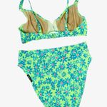 VINTAGE 90s SUNSETS Neon Floral Bikini Set Green Size L Photo 1