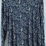 Leo & Nicole Womens Long Sleeve Top Paisley Print Blue Cream Size L Photo 0