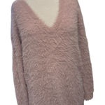 Ruby Moon Pink Soft Fuzzy V-Neck Long V-Neck Oversized Open Back Sweater Size XS Photo 0