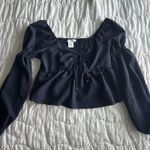 Kirious  Navy Blue Long Sleeve Keyhole Top Photo 1