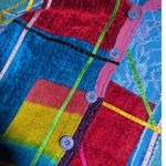 Vtg Y2K Studio Works Blue Chenille Patchwork Mandarin Collar Button Up Jacket M Size M Photo 2