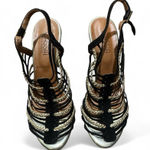 Cassia Black Gold Strappy Heels Size 4 Formal Wedding Stiletto Photo 0