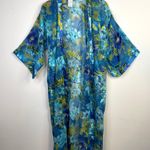 Vintage California Dynasty Sheer Floral Burnout Open Kimono Robe Duster womens S Blue Photo 0