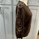 Classiques Entier Classics Entier Beaded Wool‎ Silk Cashmere Brown Hidden Snap Cardigan Large Photo 2