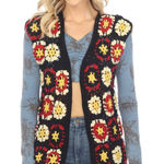 Lakhays Crochet Flower Garden Granny Square Kimono Open Cardigan S/M Cottagecore Black Size M Photo 0