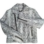 Alice + Olivia Lambleather Snake Print Moto Jacket Size Small Cropped Black White Photo 1