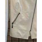 Chouyatou Women Cropped Jacket Medium White Pu Leather Biker Collarless Casual Photo 2