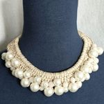 Pearl and Glass Bead Crochet Collar Necklace Gold Photo 1