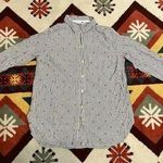 Old Navy Womens The Classic Shirt Gray White Stripes Red Hearts Button Up SZ L Photo 0