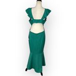 Bebe  Open Back Ruffle Midi Dress Women's Small Green Short Sleeve Hi-Low NWT Photo 4